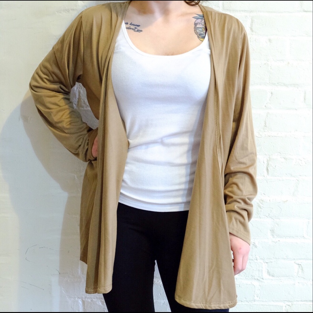 Open front basic lightweight khaki cardigan kimono - Picture 10 of 13